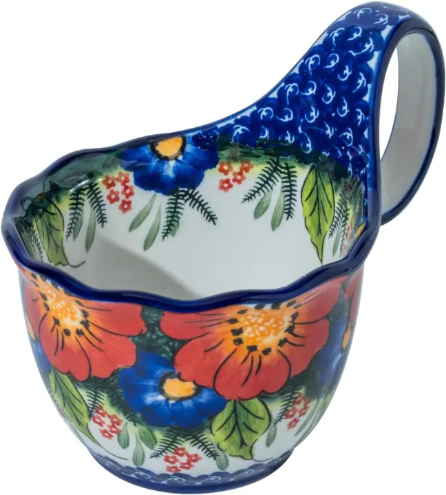 Handpainted Floral Soup Bowl with Handle — Microwave & Dishwasher Safe